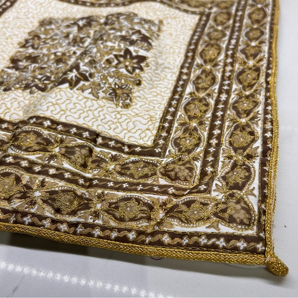 Hollywood Regency Style Boho Metallic Gold Stitching Accent Quilted Pillowcases - Picture 4 of 10